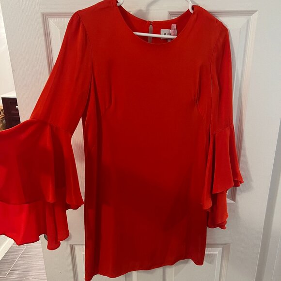 Milly Cocktail Dress - Size 4 - Red, Short, Ruffle Sleeves - Picture 2 of 6
